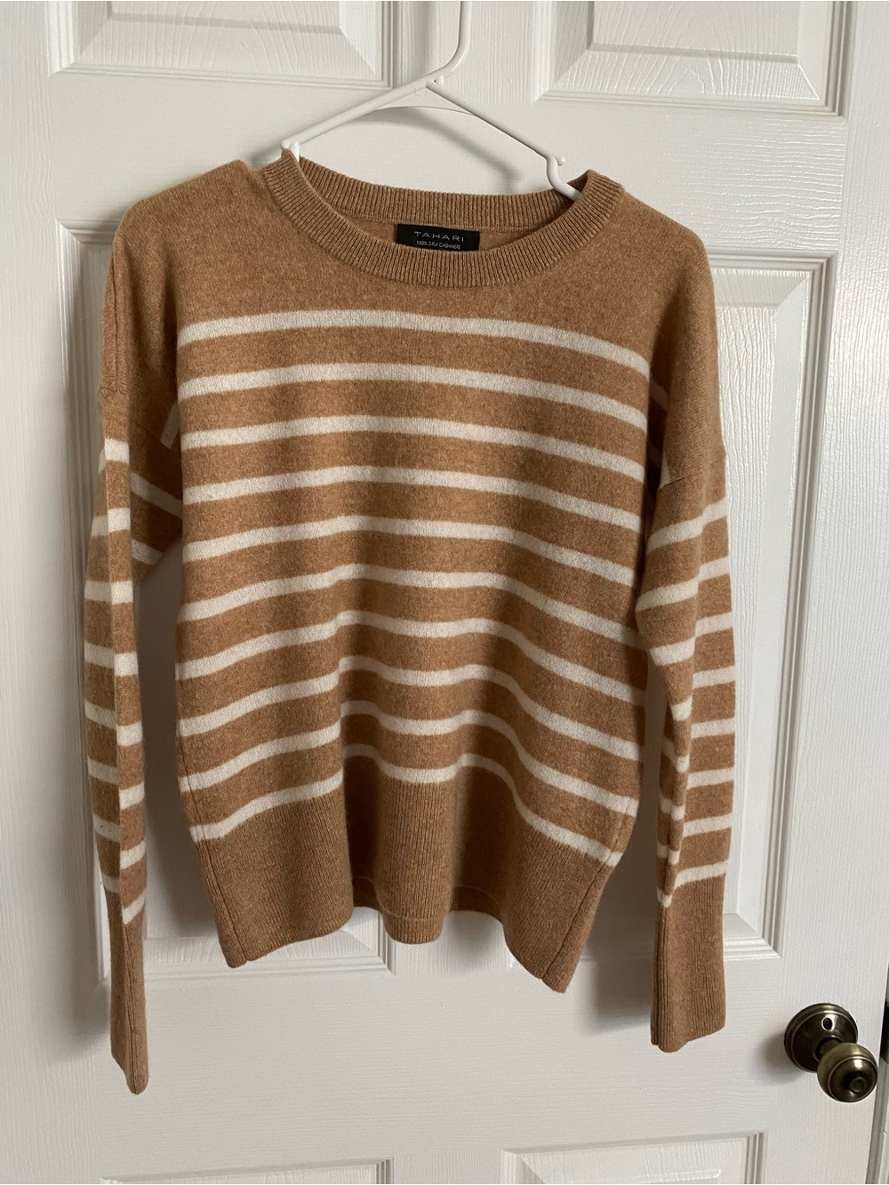 Tahari 100% 2-Ply Cashmere Striped Crewneck Sweater | Size M